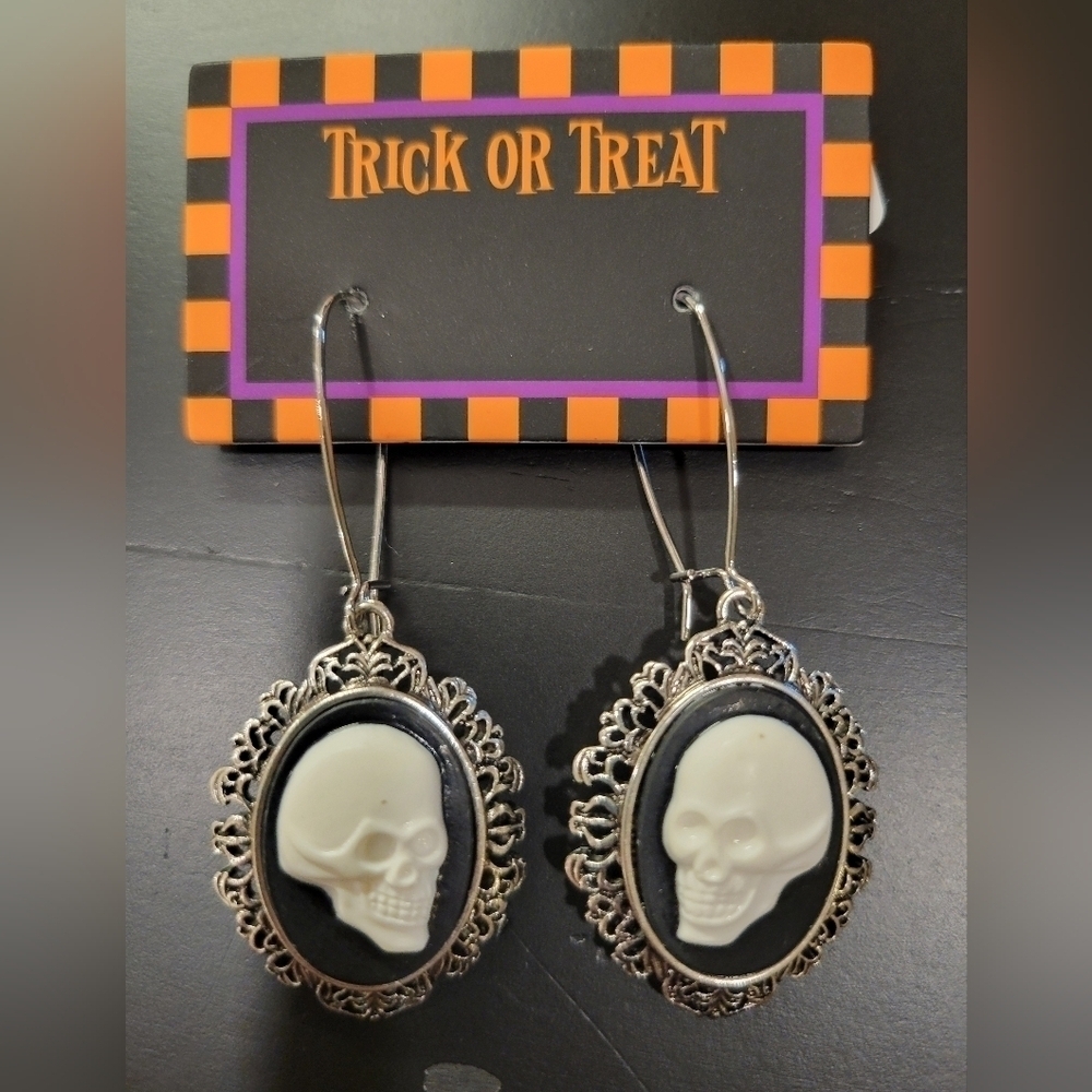 Skull Cameo Fish Hook Earrings